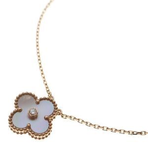 Van Cleef & Arpels Vintage Alhambra Pink Shell Diamond Necklace Pink Gold